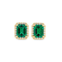Load image into Gallery viewer, Emerald and Diamond Studs